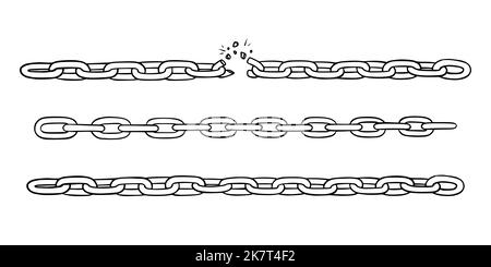 Chaîne cassée avec des éclats comme symbole de force et de liberté. Esquisse de chaînes métalliques. Illustration vectorielle isolée sur fond blanc Illustration de Vecteur