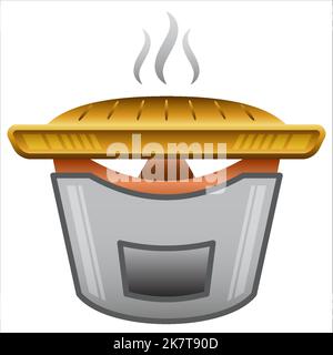 Illustration vectorielle d'un brazier de style thaïlandais avec une poêle à grill en laiton et icône de fumée sur le dessus isolée sur fond blanc Illustration de Vecteur