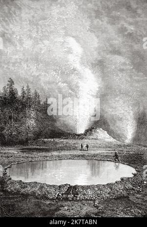 Château geyser. Parc national de Yellowstone, Wyoming, États-Unis. Le parc national américain par Ferdinand Vandeveer Hayden, Gustavus Cheyney Doane et Nathaniel Pitt Langford, 1870-1872 Banque D'Images