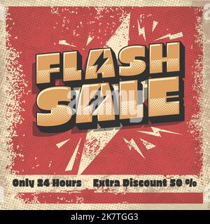 flash sale bannière carrée pour les médias sociaux. vente promotion bannière vintage style vector illustration Illustration de Vecteur