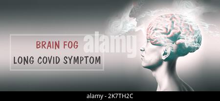 Brouillard cérébral, long symptôme covid, illustration d'un homme ...