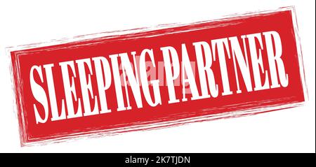 Texte « SLEEPING PARTNER » inscrit sur l'enseigne rouge rectangulaire. Banque D'Images