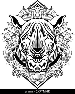 Cadre décoratif à motif fleuri Rhino illustrations vectorielles pour votre logo de travail, t-shirt de marchandise, autocollants et étiquettes, affiche, carte de vœux Illustration de Vecteur
