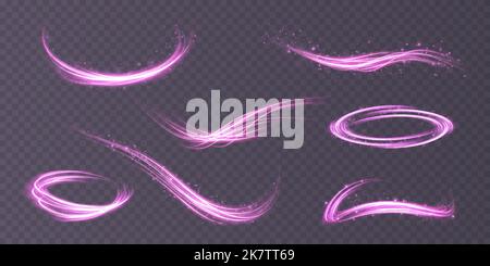 Ensemble de lignes lumineuses abstraites de mouvement et de vitesse. ellipse violet clair. Galaxie lumineuse. Podium lumineux. Tunnel spatial. Un effet lumineux au quotidien Illustration de Vecteur
