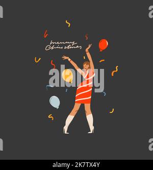 Graphique abstrait vectoriel dessiné à la main Joyeux Noël et bonne année illustration des personnages de personnes.personnes en costumes cartes ensemble.Joyeux Noël Illustration de Vecteur