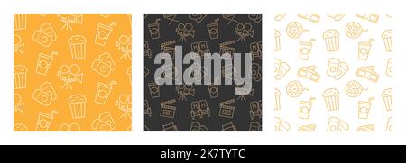 Ensemble de motifs sans coutures pour le cinéma avec icônes Illustration de Vecteur