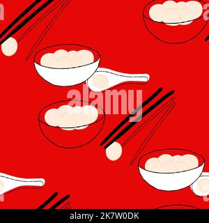 Motif sans couture avec boules de riz gluant sur fond rouge Illustration de Vecteur