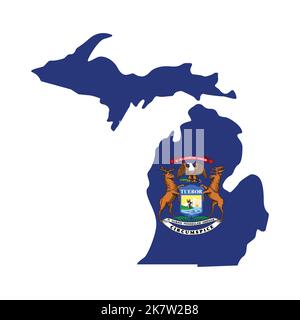 Drapeau Michigan mi en forme de carte d'état vecteur États-Unis simplifié isolé sur fond blanc Illustration de Vecteur