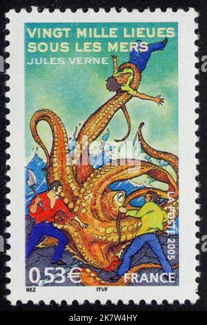 Timbre non oblitéré Vingt mille lieurs sous les mers , Jules Verne, la poste, 2005, France, 0,53 € Banque D'Images