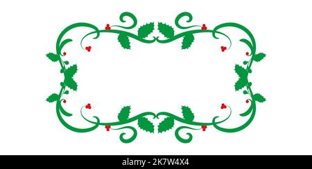 Cadre de Noël avec feuilles de houx et baies. Cadre décoratif vert avec baies rouges isolées sur fond blanc. Conception d'élément. Vecteur Illustration de Vecteur