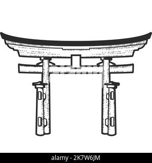 Porte traditionnelle japonaise de Torii, entrée à la place sacrée, arche religieuse en rondins, vecteur Illustration de Vecteur