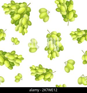 Raisin. Motif sans couture avec des petits pains de raisin vert. Baies de raisin juteuses brillantes. L'illustration est dessinée à la main. Design pour l'emballage, les étiquettes de vin Banque D'Images