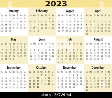 Calendrier 2023 ans une page horizontale Illustration de Vecteur
