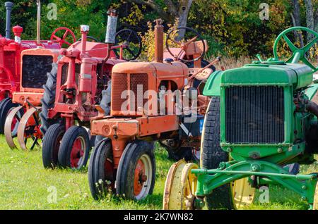 Les tracteurs sont alignés dans le cadre de l'exposition au parc Grand View LandTrust à Ellison Bay, comté de Door, Wisconsin Banque D'Images