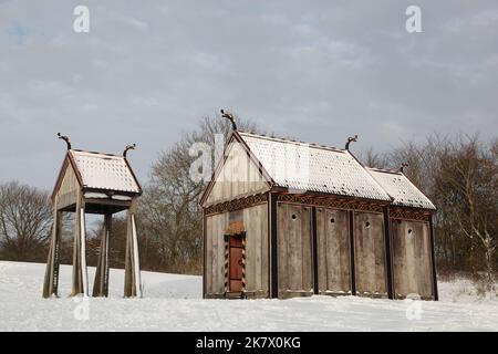 L'église viking de Moesgaard en hiver, au Danemark Banque D'Images