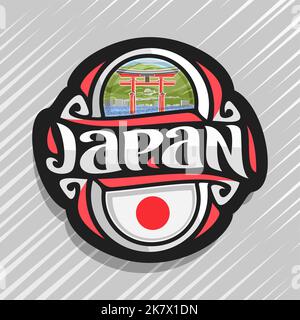 Logo vector pour le Japon, pays aimant frigo avec drapeau japonais original, de caractère brosse pour mot le Japon et japonais flottant - symbole national Illustration de Vecteur