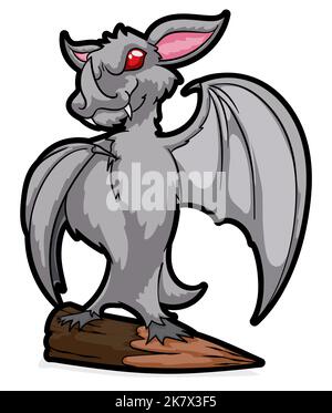 Chauve-souris grise, pointant du doigt vers son cœur et posant sur un pieu. Illustration de Vecteur