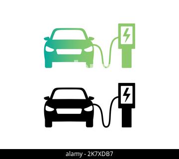 Icône de station de charge de voiture électrique. Véhicule écologique, vue avant. Énergie verte. Illustration de Vecteur