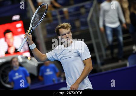 Anvers, Belgique. 19th octobre 2022. Belge Michael Geerts photographié lors du premier match entre les hommes des Geerts Belges et le Thiem autrichien au tournoi européen Open de tennis ATP, à Anvers, le mercredi 19 octobre 2022. BELGA PHOTO DAVID PINTENS crédit: Belga News Agency/Alay Live News Banque D'Images