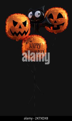 3D Illustration ballon une tête de citrouille. Concept de vacances avec Halloween heureux Banque D'Images