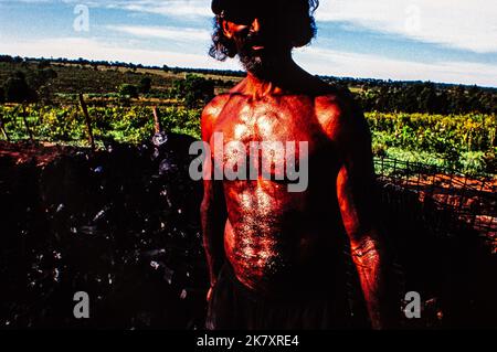 La production de charbon végétal pour être utilisé comme combustible pour produire de la fonte brute - le produit intermédiaire de la fonte de minerai de fer - augmente la déforestation biome Cerrado - l'État du Mato Grosso do Sul, centre-ouest du Brésil. Aciéries modernes et d'une ligne de fer de réduction du fer en fusion le transfert des plantes à l'aide d'une louche pour une utilisation immédiate dans les fours d'acier. Banque D'Images