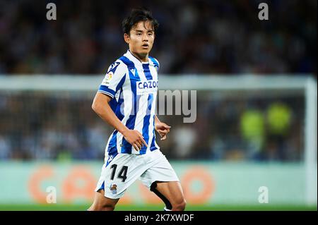 Takefusa Kubo de Real Sociedad pendant le match de la Liga entre Real Sociedad et RCD Mallorca joué au stade Reale Arena sur 19 octobre 2022 à San Sebastian, Espagne. (Photo de Cesar Ortiz / PRESSIN) Banque D'Images