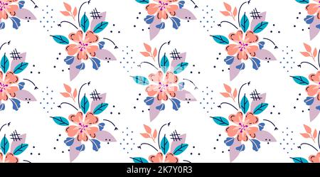 Motif vectoriel sans couture composé de fleurs dessinées à la main sur du blanc Illustration de Vecteur