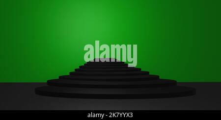 escalier noir au milieu et clé de couleur verte à l'arrière-plan, rendu de l'affiche de cinéma 3d. Banque D'Images