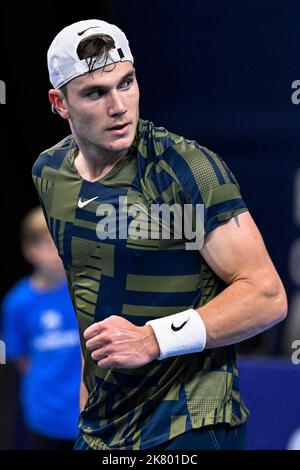 Anvers, Belgique. 19th octobre 2022. Jack Draper, Royaume-Uni, réagit lors du match de la finale des singles hommes 1/8 entre Hurkacz, Pologne, et Draper, Grande-Bretagne, lors du tournoi ATP européen Open de tennis, à Anvers, le mercredi 19 octobre 2022. BELGA PHOTO LAURIE DIEFFEMBACQ crédit: Belga News Agency/Alay Live News Banque D'Images