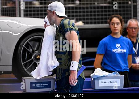 Anvers, Belgique. 19th octobre 2022. Jack Draper, Royaume-Uni, réagit lors du match de la finale des singles hommes 1/8 entre Hurkacz, Pologne, et Draper, Grande-Bretagne, lors du tournoi ATP européen Open de tennis, à Anvers, le mercredi 19 octobre 2022. BELGA PHOTO LAURIE DIEFFEMBACQ crédit: Belga News Agency/Alay Live News Banque D'Images