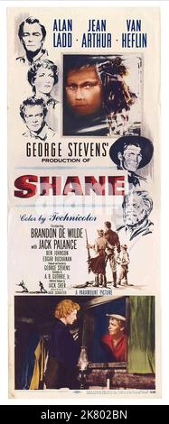 Film d'affiche : Shane (1953) Directeur : George Stevens 23 avril 1953 **AVERTISSEMENT** cette photographie est destinée à un usage éditorial exclusif et est le droit d'auteur de PARAMOUNT et/ou du photographe assigné par la Société de film ou de production et ne peut être reproduite que par des publications en conjonction avec la promotion du film ci-dessus. Un crédit obligatoire pour PARAMOUNT est requis. Le photographe doit également être crédité lorsqu'il est connu. Aucune utilisation commerciale ne peut être accordée sans l'autorisation écrite de la Société du film. Banque D'Images