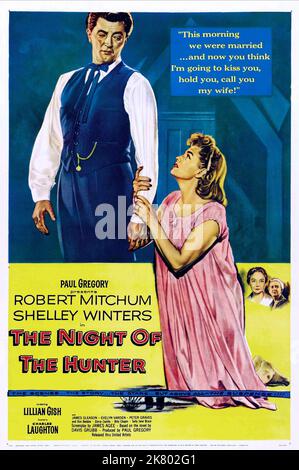 Robert Mitchum & Shelley Winters Poster film: The Night of the Hunter (USA 1955) personnages: Harry Powell, Willa Harper / Literaturverfilmung (basé sur le livre de Davis Grubb) Directeur: Charles Laughton 26 juillet 1955 **AVERTISSEMENT** cette photographie est à usage éditorial exclusif et est le droit d'auteur de PAUL GREGORY PRODUCTIONS et/ou le photographe assigné par la Société de film ou de production et ne peut être reproduite que par des publications dans le cadre de la promotion du film ci-dessus. Un crédit obligatoire pour LES PRODUCTIONS DE PAUL GREGORY est requis. Le photographe doit également être crédité lorsqu'il est connu. N Banque D'Images