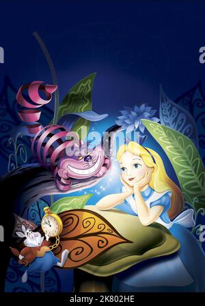 Cheshire Cat, White Rabbit & Alice film: Alice in Wonderland (USA 1951) Regie: Clyde Geronimi, Wilfred Jackson, Hamilton Luske, Director: C.Geronimi, H.Luske, W.Jackson 26 juillet 1951 **AVERTISSEMENT** cette photographie est destinée à un usage éditorial exclusif et est protégée par les droits d'auteur de WALT DISNEY et/ou du photographe attribué par la Société de film ou de production et ne peut être reproduite que par des publications dans le cadre de la promotion du film ci-dessus. Un crédit obligatoire pour WALT DISNEY est requis. Le photographe doit également être crédité lorsqu'il est connu. Aucune utilisation commerciale ne peut être accordée sans autorisation écrite fr Banque D'Images