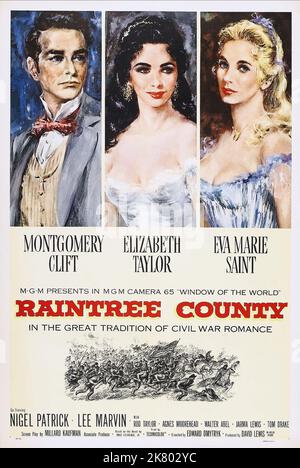Montogomery Clift, Elizabeth Taylor & Eva Marie Saint Poster film: Raintree County (USA 1957) / Literaturverfilmung (basé sur le livre de Ross Lockridge Jr.) Réalisateur: Edward Dmytryk 04 octobre 1957 **AVERTISSEMENT** cette photographie est à usage éditorial exclusif et est le droit d'auteur de MGM et/ou le photographe assigné par la Société de film ou de production et ne peut être reproduite que par des publications dans le cadre de la promotion du film ci-dessus. Un crédit obligatoire pour MGM est requis. Le photographe doit également être crédité lorsqu'il est connu. Aucune utilisation commerciale ne peut être accordée sans autorisation écrite f Banque D'Images