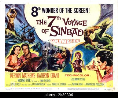 Kerwin Mathews & Kathryn Grant Poster film: The 7th Voyage of Sinbad (1958) personnages: Sinbad, Princess Parisa Directeur: Nathan Juran 05 décembre 1958 **AVERTISSEMENT** cette photographie est à usage éditorial exclusif et est le droit d'auteur de COLUMBIA et/ou le photographe assigné par la Société de film ou de production et ne peut être reproduite que par des publications dans le cadre de la promotion du film ci-dessus. Un crédit obligatoire pour LA COLOMBIE est requis. Le photographe doit également être crédité lorsqu'il est connu. Aucune utilisation commerciale ne peut être accordée sans l'autorisation écrite de la Société du film. Banque D'Images