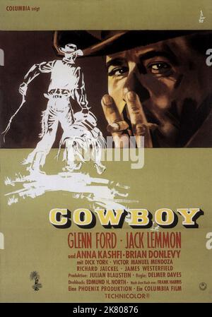 Glenn Ford film de l'affiche : Cowboy (1958) Directeur : Delmer Daves 19 février 1958 **AVERTISSEMENT** cette photographie est destinée à un usage éditorial exclusif et est protégée par les droits d'auteur de COLUMBIA PICTURES et/ou du photographe attribué par la Société de film ou de production et ne peut être reproduite que par des publications en conjonction avec la promotion du film ci-dessus. Un crédit obligatoire pour LES PHOTOS DE COLUMBIA est requis. Le photographe doit également être crédité lorsqu'il est connu. Aucune utilisation commerciale ne peut être accordée sans l'autorisation écrite de la Société du film. Banque D'Images