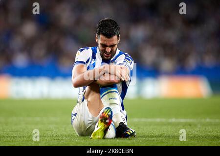 SAN SEBASTIAN, ESPAGNE - OCTOBRE 19: Mikel Merino de Real Sociedad réagit lors du match de la Liga Santander entre Real Sociedad et RCD Mallorca sur 19 octobre 2022 à la Reale Arena de San Sebastian, Espagne. Credit: Ricardo Larreina/AFLO/Alay Live News Banque D'Images