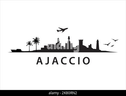 Ajaccio, capitale de l'île française de Corse | Skyline City Landscape Illustration de Vecteur