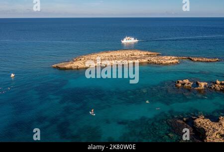 Vue aérienne de Green Bay, Protaras, Chypre. Banque D'Images