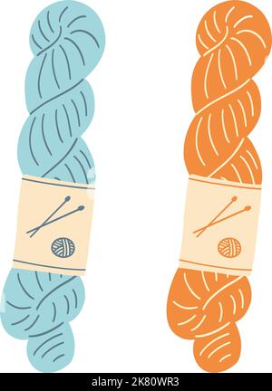 Fil de queue coloré pour tricoter ou crochet. Illustration vectorielle dessinée à la main des fournitures de tricotage, articles de loisir, concept de temps de loisir. Illustration de Vecteur