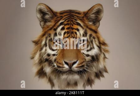 Peinture numérique du tigre du bengale sur fond beige. Banque D'Images
