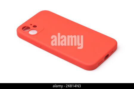 Étui de protection rouge vide pour smartphone isolé sur le blanc Banque D'Images