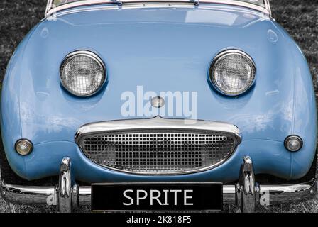 Vue de face d'une Sprite bleue Austin Healey 'Frog-Eye' Banque D'Images