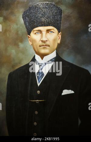 Portrait de Mustafa Kemal Ataturk. Huile sur toile. Commémoration du dirigeant turc. Banque D'Images