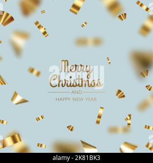 Confettis dorés brillants et isolés sur fond bleu. Guirlande festive lumineuse de couleur or. Illustration de Vecteur