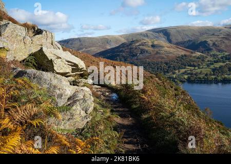 En route vers Yew Crag depuis Aira Force, Lake District, Cumbria, Royaume-Uni Banque D'Images