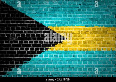 Une image de l'bahamas drapeau peint sur un mur de briques dans une localisation urbaine Banque D'Images