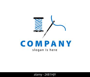 Logo de fil de bobine bleu et noir. Concept de broderie ou de tailleur. Symbole vectoriel isolé sur fond blanc. Illustration de Vecteur