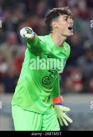 Brentford ANGLETERRE - 19 octobre : Kepa Arrizabalaga de Chelsea lors du match de football de la première ligue anglaise entre Brentford et Chelsea au Gtech Banque D'Images