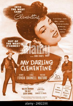 Henry Fonda, Linda Darnell & Victor mature Poster film: My Darling Clementine (USA 1946) personnages: Wyatt EARP, Chihuahua, Doc Holliday / Titel Auch: 'Tombstone' / Literaturverfilmung (basé sur le livre de Stuart N. Lake) Directeur: John Ford 16 octobre 1946 **AVERTISSEMENT** cette photographie est à usage éditorial exclusif et est le droit d'auteur de 20th CENTURY FOX et/ou le photographe assigné par la Société de film ou de production et ne peut être reproduite que par des publications dans le cadre de la promotion du film ci-dessus. Un crédit obligatoire à 20th CENTURY FOX est requis. Le photographe doit faire des photos Banque D'Images